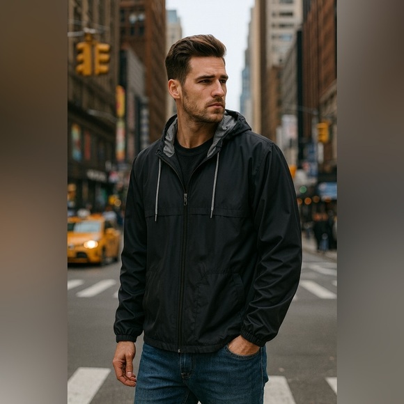 Athletic Works Other - Athletic Works Black Windbreaker Jacket | Lightweight Hooded Zip-Up XL